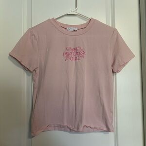 Outlaw Cropped Light Pink Embroidered “I’m Just A Girl” T-shirt - Size Medium